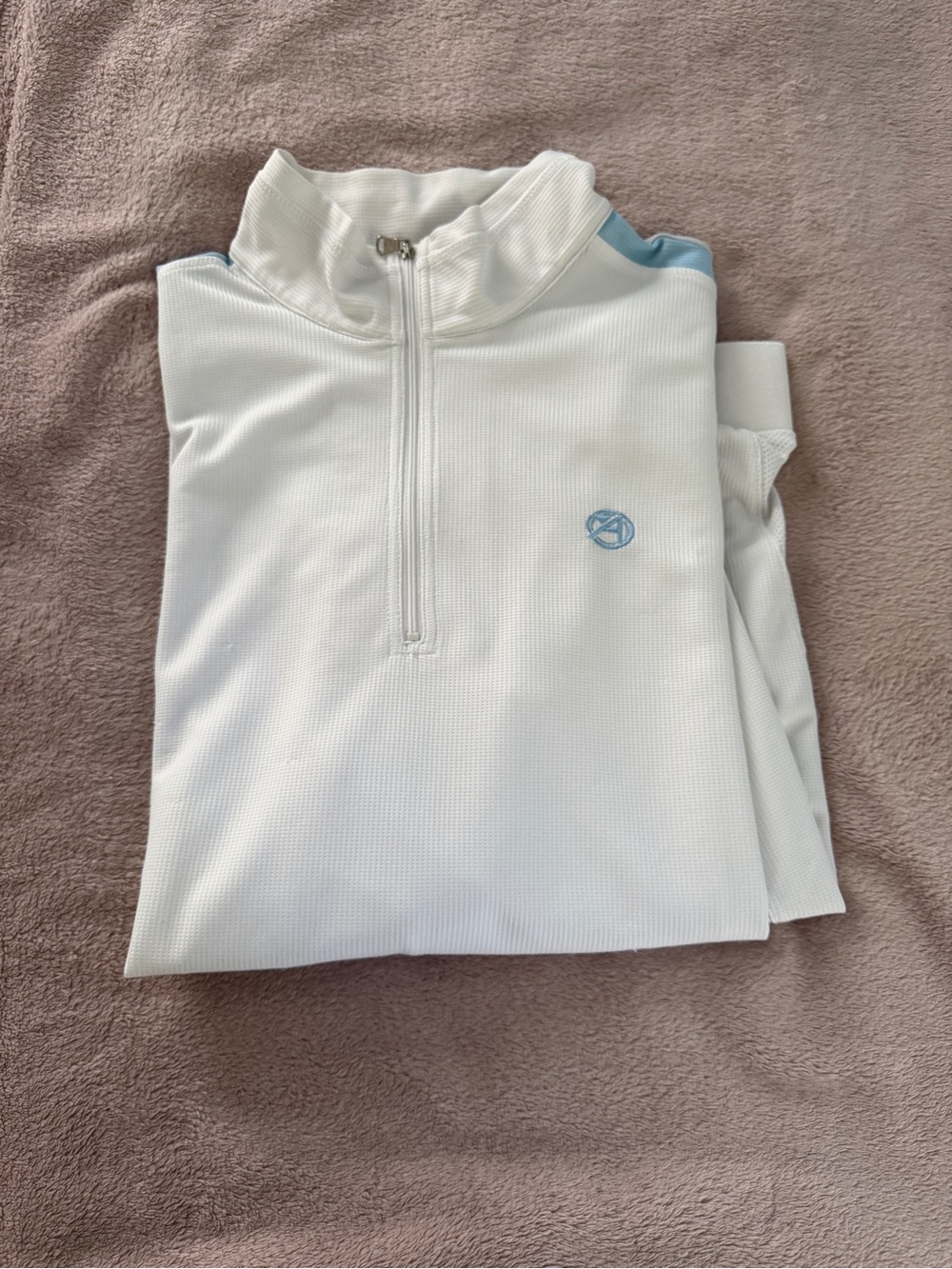 Men's White Quarter-Zip Pullover with Light Blue Accent